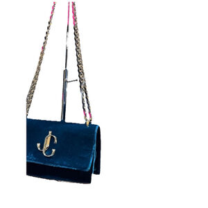 Jimmy Choo Bohemian Dark Teal Velvet Clutch/Crossbody/Hobo 2019 MRSP $995